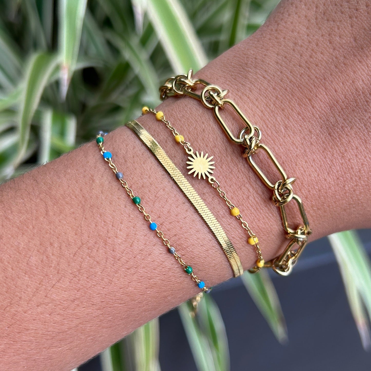 Beaded Golden Bracelet with SUN charm