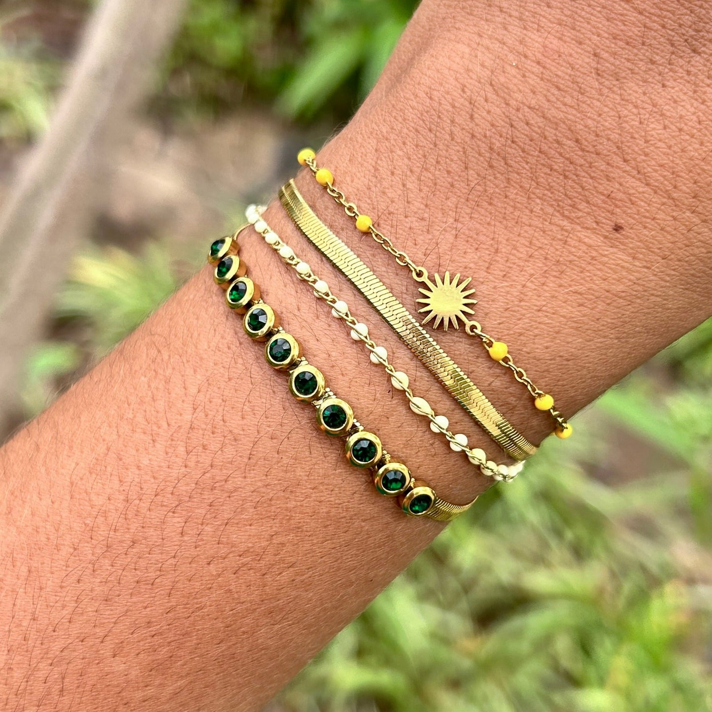 Beaded Golden Bracelet with SUN charm
