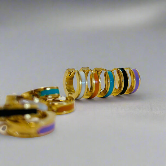 Round Hoop Golden Earrings - Mini Colourful