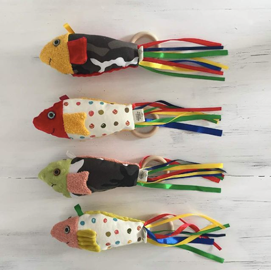 FISH plush toy & wood Baby teether