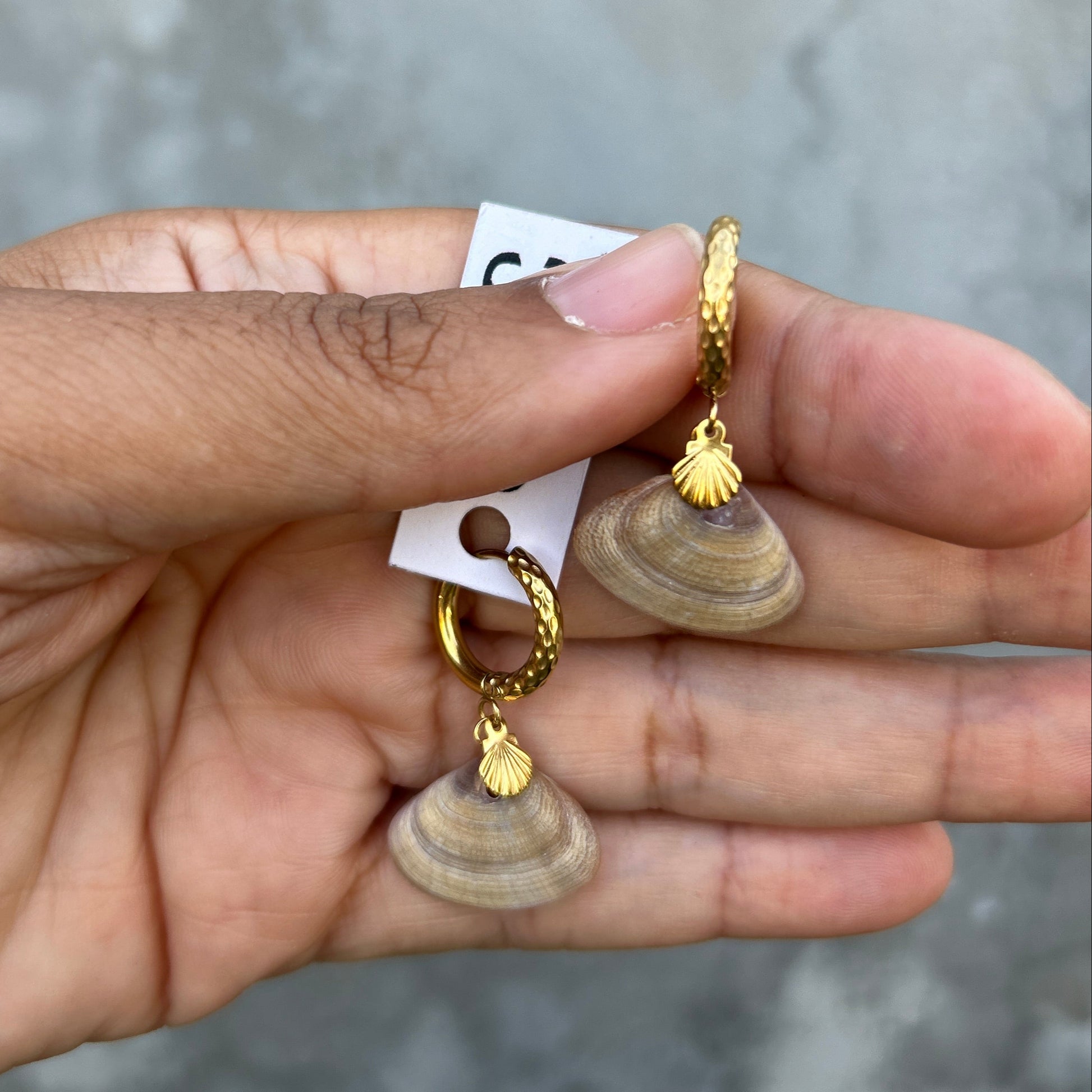 Loop earrings with a Tec Tec Shell Charm  with mini golden shell