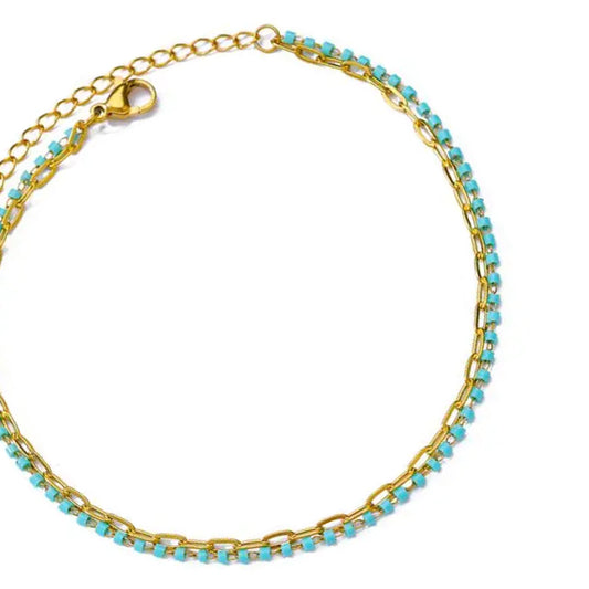 ANKLET Double Blue Beads