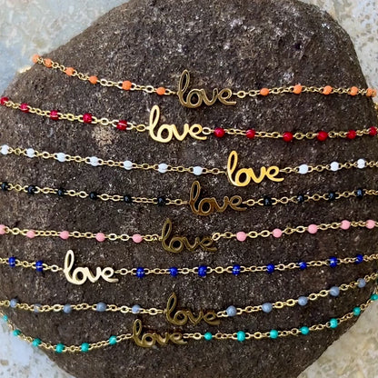 Beaded Golden Bracelet with LOVE charm